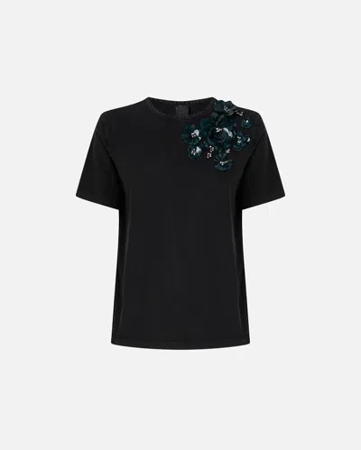 Pinko T-shirt With Flowers Embroidery In Black