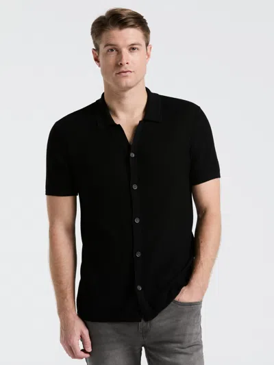 Perry Ellis Men's Mesh Button Front Polo Sweater In Black
