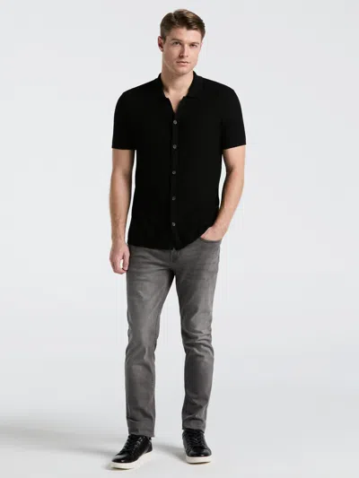 Perry Ellis Men's Mesh Button Front Polo Sweater In Black