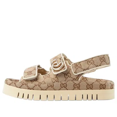 Gucci Women Gg Supreme Slingback Sandals In Brown
