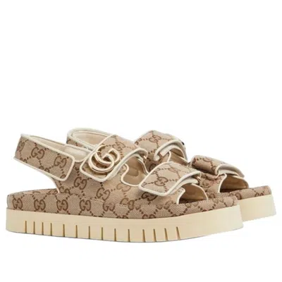 Gucci Women Gg Supreme Slingback Sandals In Brown