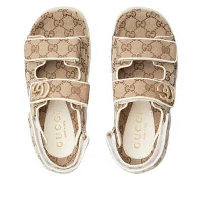 Gucci Women Gg Supreme Slingback Sandals In Brown