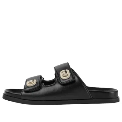 Gucci Olive Green Leather Slippers In Black