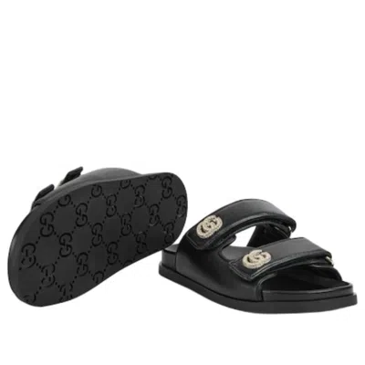 Gucci Olive Green Leather Slippers In Black