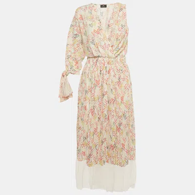 Pre-owned Elisabetta Franchi Multicolor Heart Print Crepe One Shoulder Midi Dress M