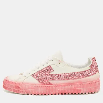 Pre-owned Off-white White/pink Suede And Glitter Vulcanized Sneakers Size 41