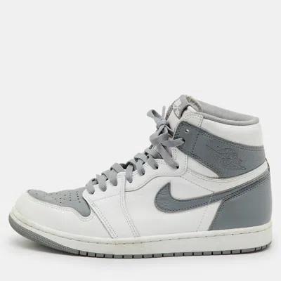 Pre-owned Air Jordans White/grey Leather Jordan 1 Retro High Og Stealth Sneakers Size 44.5