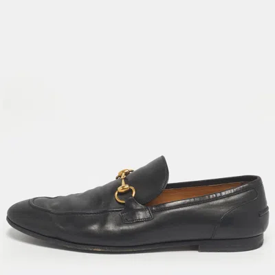 Pre-owned Gucci Jordaan Black Leather Horsebit Loafers Size 42.5