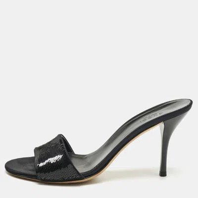 Pre-owned Gucci Black Sequins Open Toe Slide Sandals Size 38.5