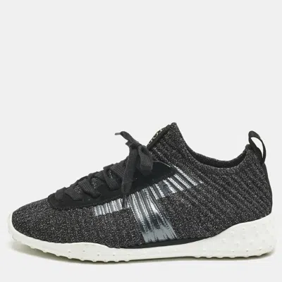 Pre-owned Tod's Metallic Black Lurex Fabric And Suede T Print Sneakers Size 40