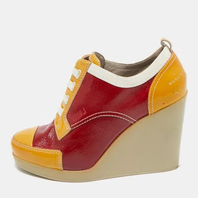 Pre-owned Marc By Marc Jacobs Multicolor Leather And Suede Lace Up Wedge Sneakers Size 37