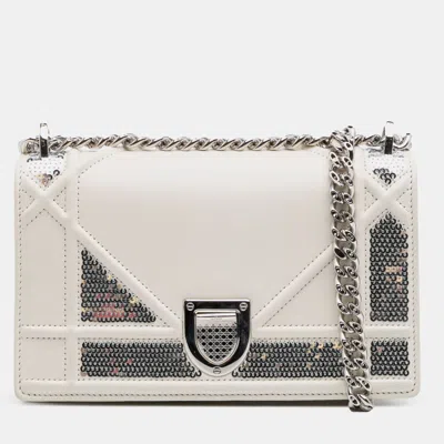 Pre-owned Dior Ama Sequin Flap In White