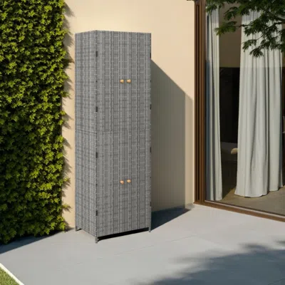 Hivvago Outdoor Garden 71 Inch Tall Storage Cabinet, 2 Doors, Gray Rattan