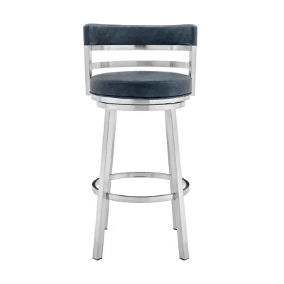 Hivvago 26 Inch Leatherette Counter Height Barstool, Silver And Blue
