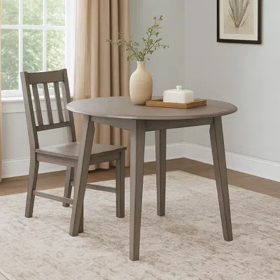 Hivvago Ora 43 Inch Dining Table, Round Surface, Dual Drop Leaves, Smooth Gray