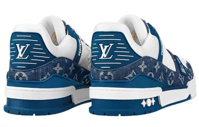 Pre-owned Louis Vuitton Lv Trainers 'white With Denim Monogram' In Multi
