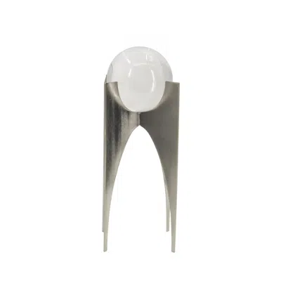 Hivvago 13, 10 Inch Crystal Orb Accent Decor Set Of 2, Metal Stand, Art Deco In Gray