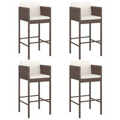 Hivvago 4pc Outdoor Barstool Chair Set, White Cushion, Brown Rattan, 30 Inch In Brown
