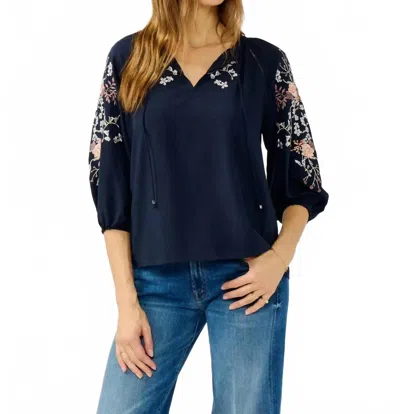 Lovestitch Selia Embroidered Blouse In Blue In Blue