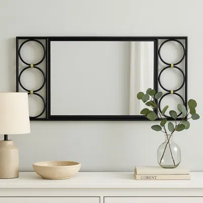 Hivvago Reeve Wall Mounted Mirror With Round Accents, 20 X 39, Black Metal In Black
