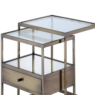 Hivvago Stylish Nesting Tables Set, Clear Glass & Brass, 2 Piece Pack In Brown