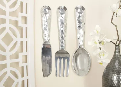 Hivvago Artistic Cutlery Wall Decor In Metal, Set Of Three, Silver In Metallic