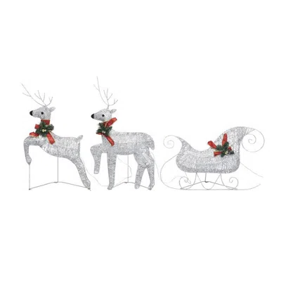 Hivvago Outdoor Christmas Reindeer And Sleigh Decoration, 60 Silver Led Lights In Gray