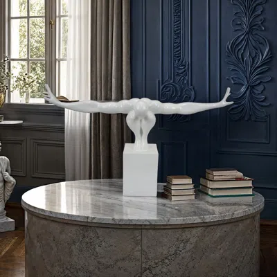 Hivvago Accent Decor, Male Athlete Statuette, Modern White Resin, 31 Inch In White