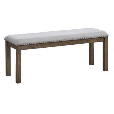 Hivvago Nailhead Trim Wooden Dining Bench With Fabric Upholstery, Brown And Gray In Brown