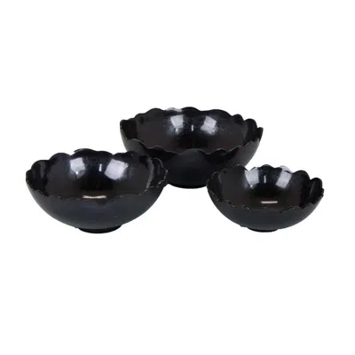 Hivvago Bonz Set Of 3 Bowls, Unique Top Shape, Round Base, Black Metal Finish In Black