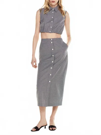 Frame A-line Silhouette Midi Skirt In Navy Check In Gray