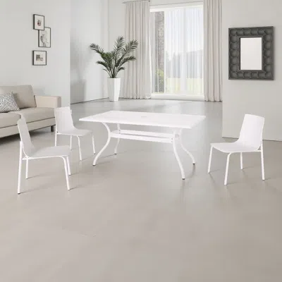 Hivvago Toni Table, 67 Inch Rectangular Lattice Top, Saber Legs, White Aluminium In White