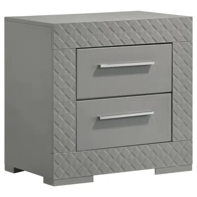 Hivvago Ivon Nightstand, 2 Storage Drawers, 26 Inch Glossy Gray Hardwood In Gray