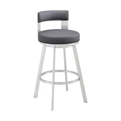 Hivvago Ami 26 Inch Swivel Counter Stool Chair, Gray Faux Leather, Chrome Iron In Silver