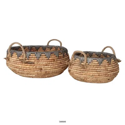 Hivvago Decorative Storage Basket Set Of 2, Handwoven Water Hyacinth Fiber, Brown In Brown
