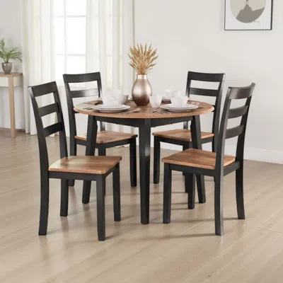 Hivvago Gasy Dining Table, Extendable 26-42 Inch, Dark Brown Wood, 2 Leaves In Brown