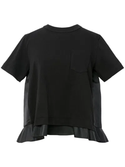 Sacai Nylon Twill And Cotton Jersey T-shirt In Black