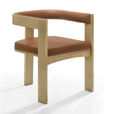 Hivvago 23 Inch Dining Chair, Cushioned, Curved Open Back, Oak Brown, Upholstery In Brown