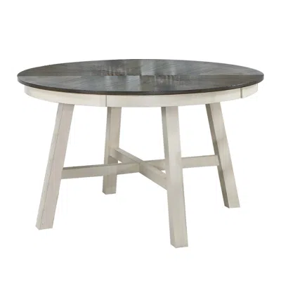 Hivvago 48 Inch Round Dining Table, 2 Tone Dark Veneer Top, Crisp White Base In Gray