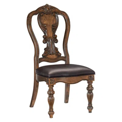 Hivvago Devi 22 Inch Side Dining Chair, Cutout Carved Back, Brown Faux Leather In Brown