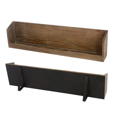Hivvago 36 Inch Wine Rack Display Shelf Set Of 2, Rectangular, Brown Wood, Black In Brown