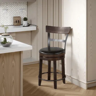 Hivvago Flint Swivel Barstool Chair Set Of 2, Black Faux Leather, Dark Brown In Brown
