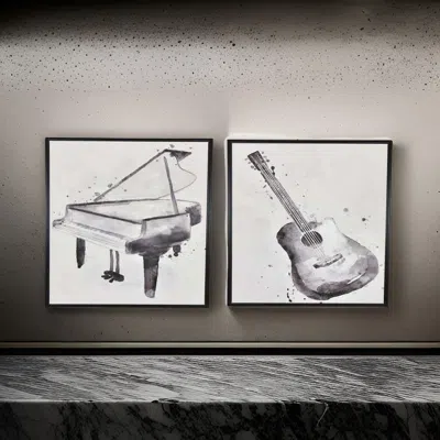 Hivvago 30 X 40 Framed Wall Art Painting Set Of 2, Guitar And Piano, Black, White In Multi