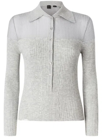 Pinko Two-tone Ribbed Knit Sweater With Button-down Front In Gray