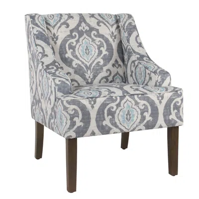 Hivvago Fabric Upholstered Wooden Accent Chair With Swooping Armrests And Damask Pattern Design, Multicolor In Gray