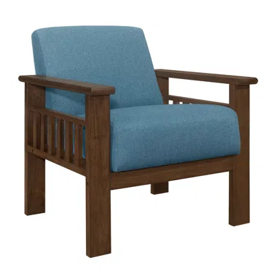 Hivvago Bella 32 Inch Accent Chair Armchair, Storage Arms, Blue, Solid Rubberwood In Blue