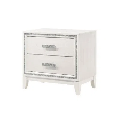 Hivvago Nightstand With 2 Drawers And Shimmer Accent Trim, White In White