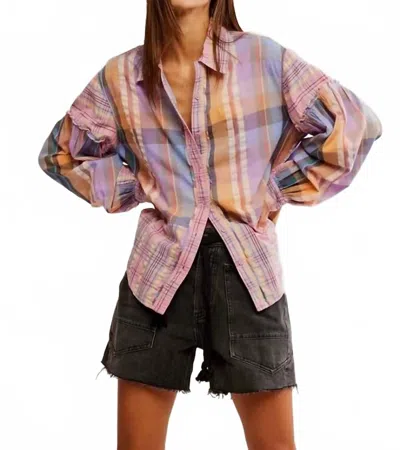 Free People Madras Dream Button Up Top In Pink Combo In Multi