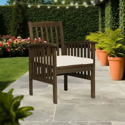 Hivvago Gerry Dining Chair, Outdoor Traditional Slatted Gray Acacia Wood, Cream In Brown