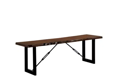 Hivvago Rectangular Metal Frame Bench With Wooden Seat, Black And Brown In Brown